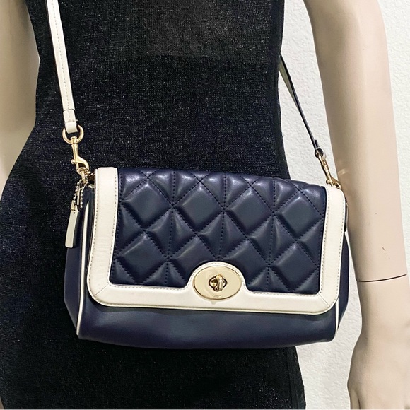 COACH Ruby Midnight Navy/Chalk Quilted Leather Shoulder Crossbody Bag - Picture 3 of 16